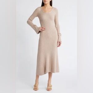 En Saison Tan Elaine Rib Long Sleeve Sweater Dress